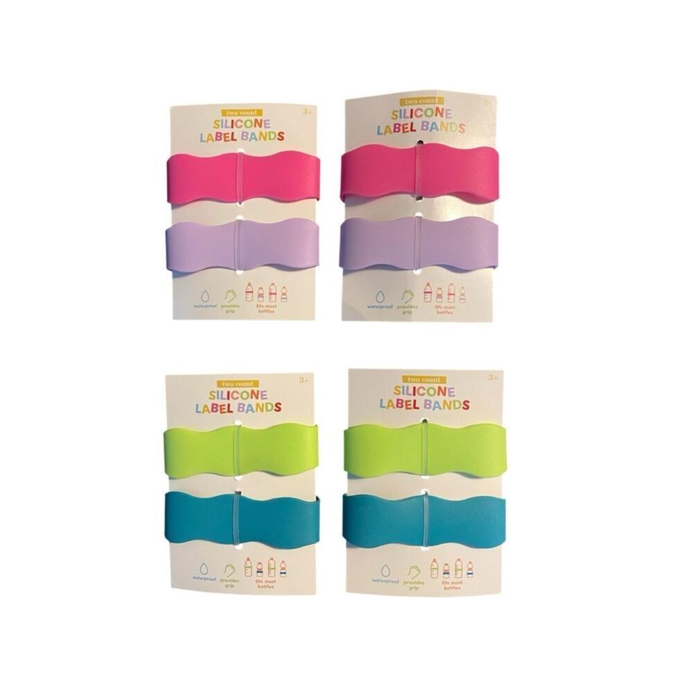 Silicone Label Bands – Set of 4 – Pink, Lavender, Lime & Teal – NWT